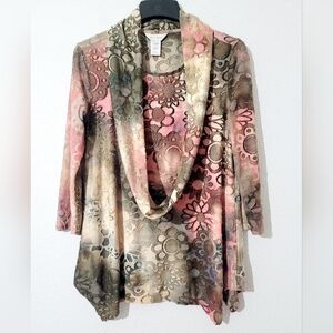 Womans Muliples Oversized Pull Over Tunic Size S with Detachable Scarf Colorful